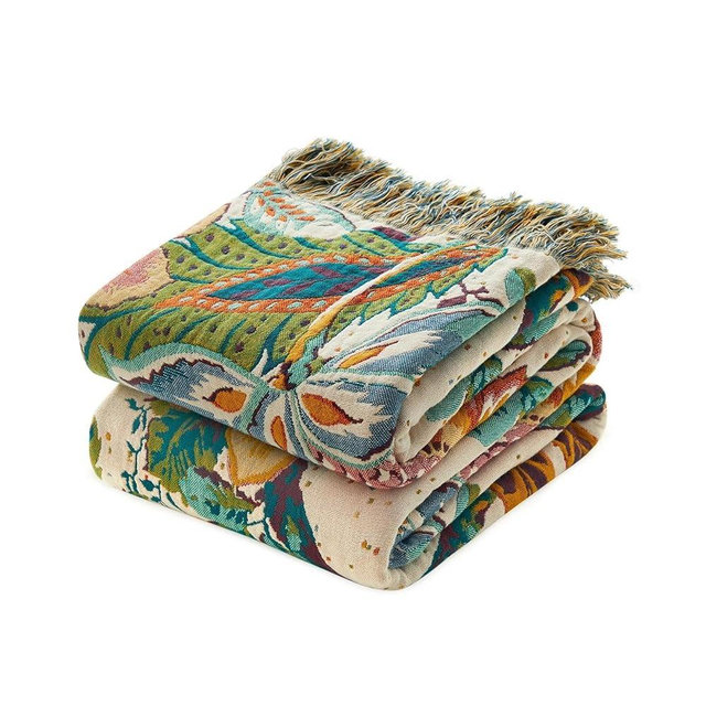 LUTBM Boho Throw Blanket for Couch Sofa Chair Cotton Spring Blankets for Bedroom Living Room All Season Soft Lightweight Reversible Botanical Floral Embroidery Decorative Throws 50"x60" Home Decor
