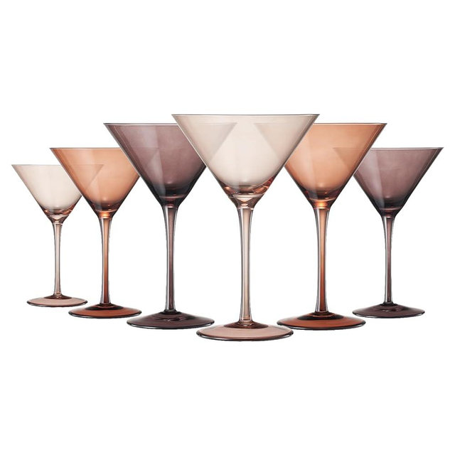 Venus Martini Glass Set, 8oz Glasses Set of 6 For All Occasions, Gift for Her, Mom, Wife, Girlfriend, Him, Special Celebrations Cosmopolitan, Dirty Martini Drinkware, Brown Style Amber Colored Glass