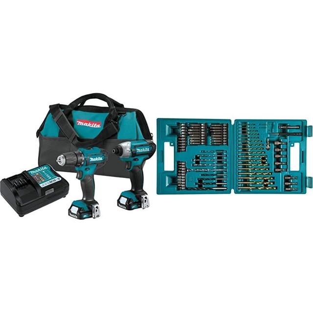 Makita CT232 12V Max CXT Lithium-Ion Cordless 2-Pc. Combo Kit (1.5Ah) & B-49373 75 PC Metric Drill and Screw Bit Set
