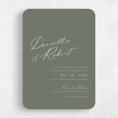 Green Rounded Wedding Invitation - Mesilla Portrait
