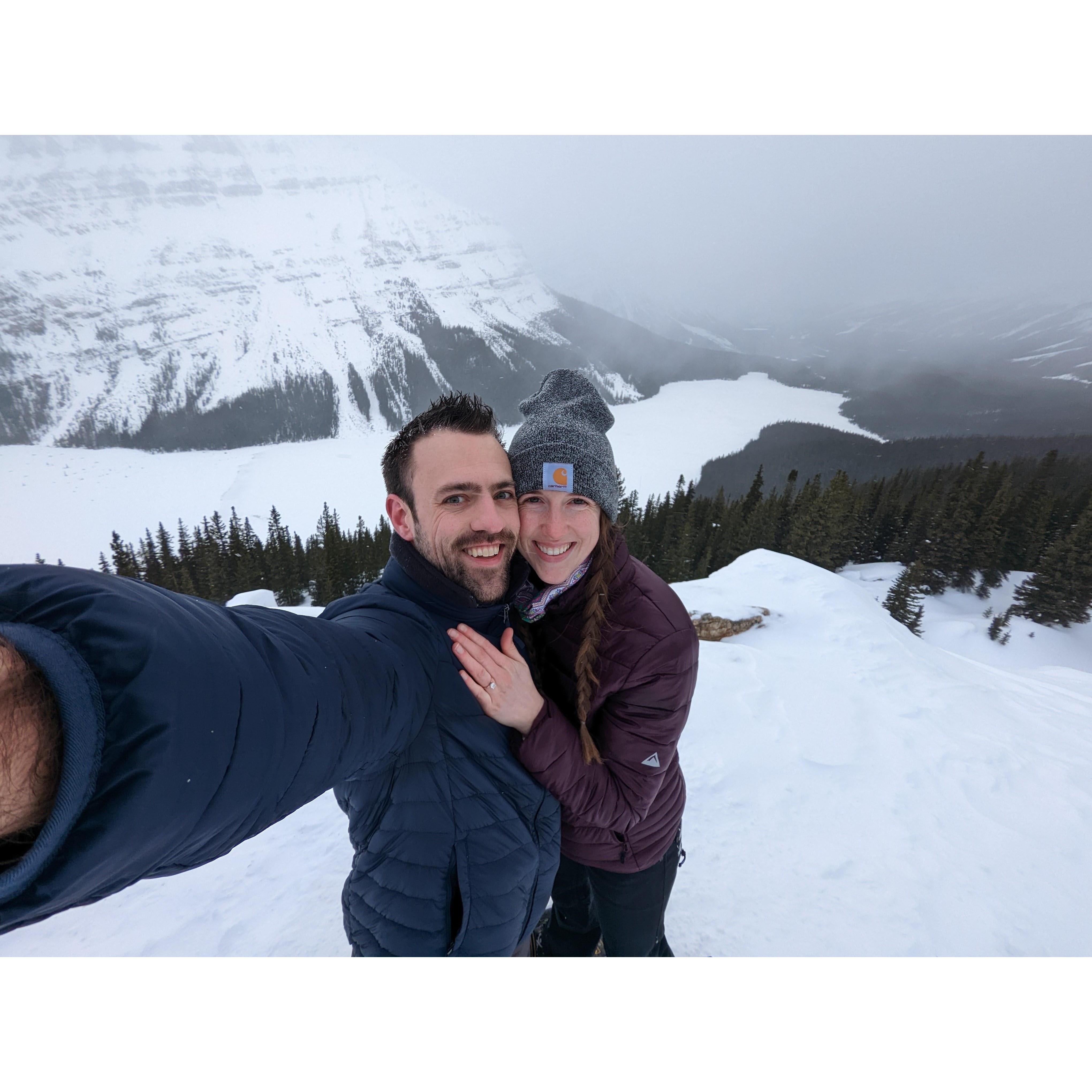 Peyto Lake in Banff National Park where Evan proposed!