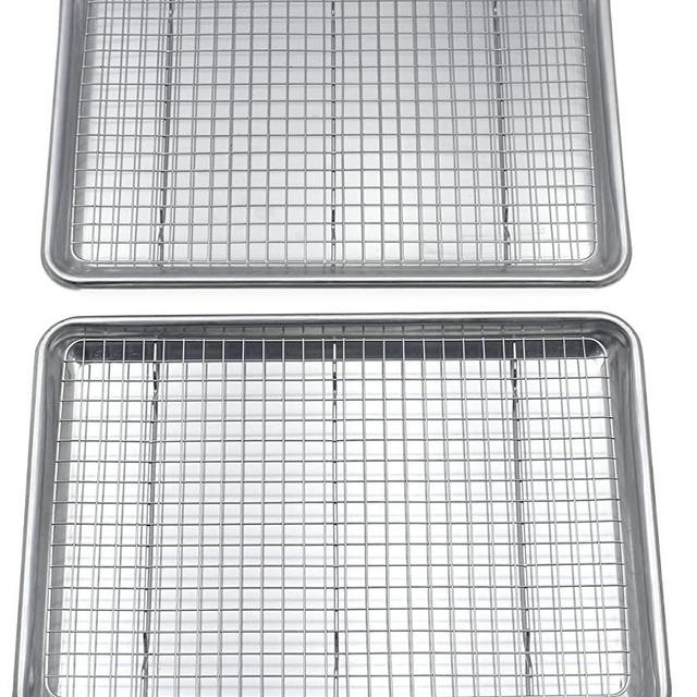 Checkered Chef Baking Sheet And Cooling Rack Set Twin Pack - 2 Rimmed Aluminum Baking Pans 16.5 x 11.5” With 2 Stainless Steel Baking Racks 15 x 10”