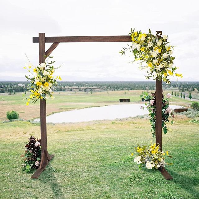 Efavormart 7FT Rustic Square Wedding Arch Wooden Backdrop Stand, Wedding Ceremony Arch - Brown