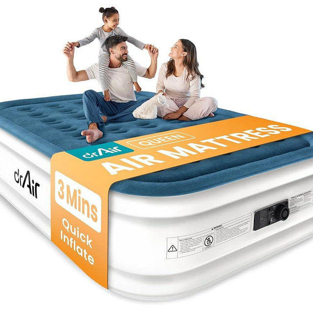 Dr. air Queen Air Mattress with Built-in Pump, 18" Raised Blow Up Mattress, 800 lbs Max Honeycomb Air Bed, 48Hr Leak-Proof Test, 3min Inflatable Mattress for Home, Guests, Camping, Colchones inflables
