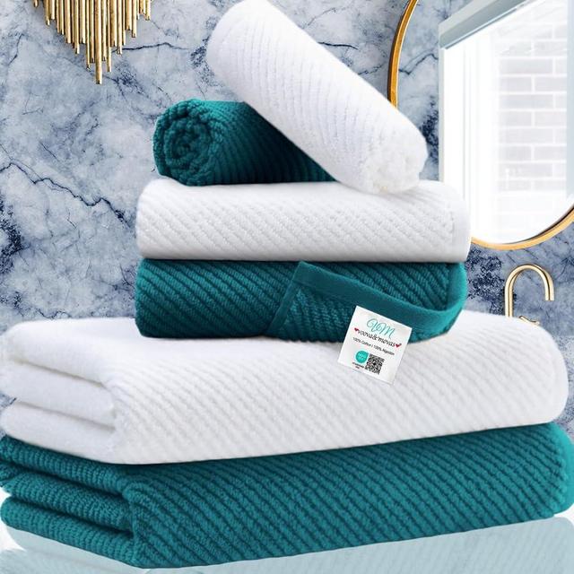 Towels for Bathroom, Luxury 6PCS Gift Set, 2 Large Bath Towels 30 x 56, 2 Hand Towels 18 x 28, 2 Wash Cloths 13 x 13, 100% Cotton | Thick | Soft | Quick Dry,Towel Gift Set, Green and White