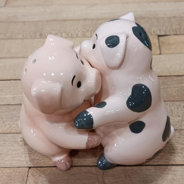 Magnetic Hugging Pigs Salt & Pepper Shaker Set, Ceramic
