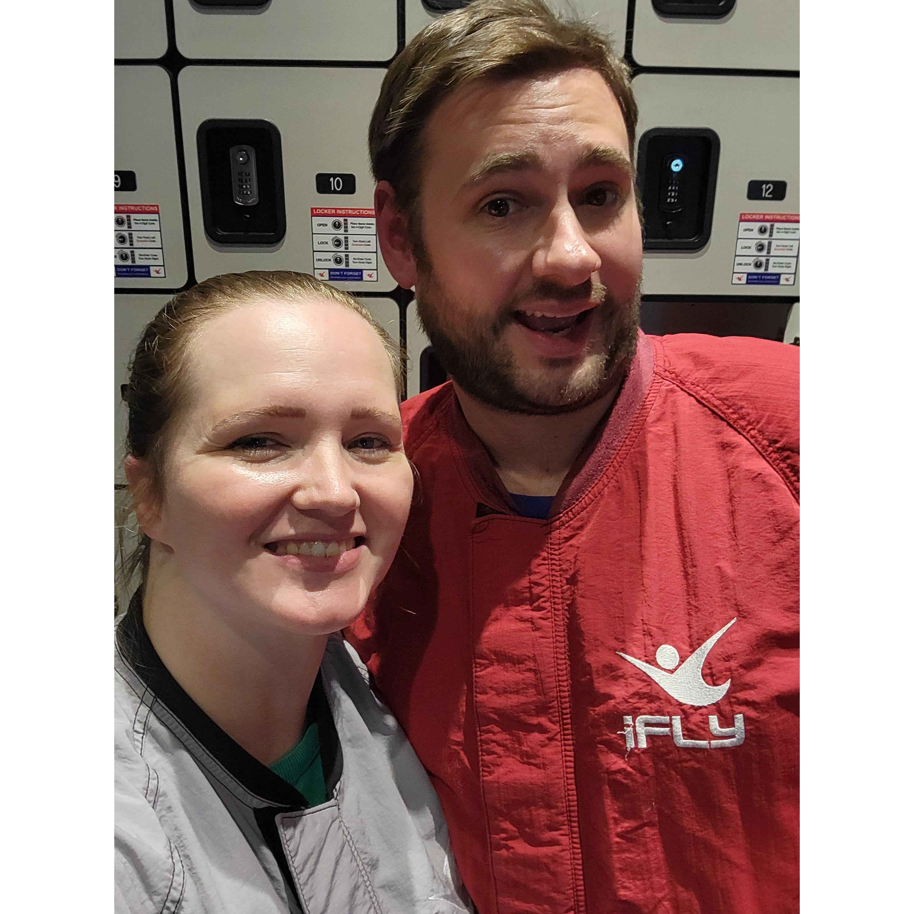 FIrst anniversary - surprised Justin with indoor skydiving. Barely a surprise since this man can guess just about anything.