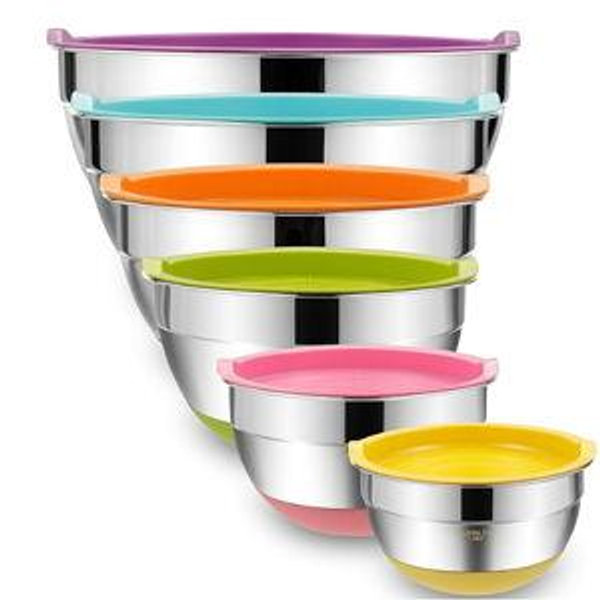 Colorful - Umite Chef Mixing Bowls with Airtight Lids, 6 Piece Stainless Steel (Colorful)