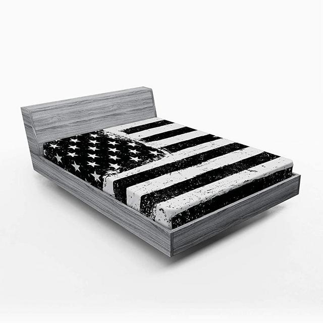 Ambesonne United States Fitted Sheet, Grunge Aged Black and White American Flag Independence Fourth of July Design, Soft Decorative Fabric Bedding All-Round Elastic Pocket, Full Size, Charcoal