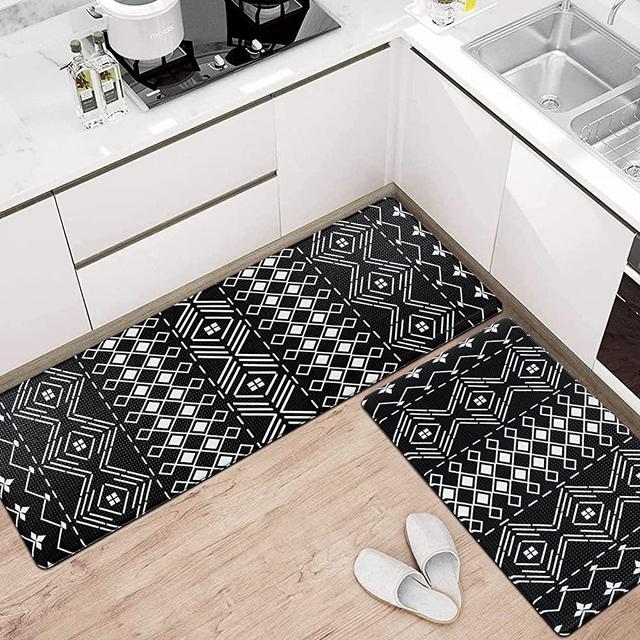 HiiARug Anti Fatigue Kitchen Mats Set of 2, 18"x30"+18"x47", Non-Slip Kitchen Floor Mats Cushioned Floor Comfort Mats Durable Kitchen Rugs and Mats for Kitchen & Laundry (TG Black)