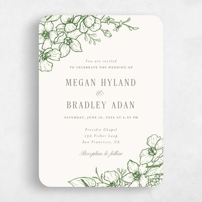 Green Rounded Wedding Invitation - Painaa Portrait