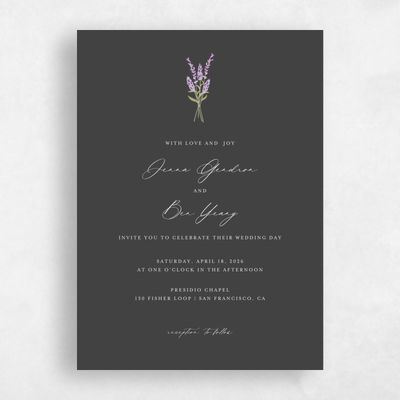 Dark Charcoal, Grey Wedding Invitation - Marat Portrait