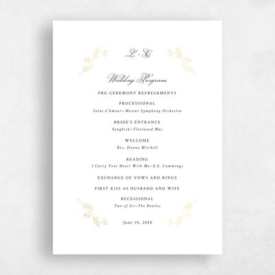 White Wedding Program - Isolde Foil