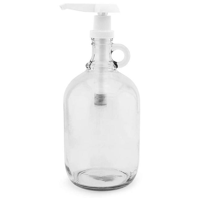 Half Gallon Glass Pump Dispenser Bottle, 64-Ounce Jug with Pump for Sauces, Syrups, Soaps and More