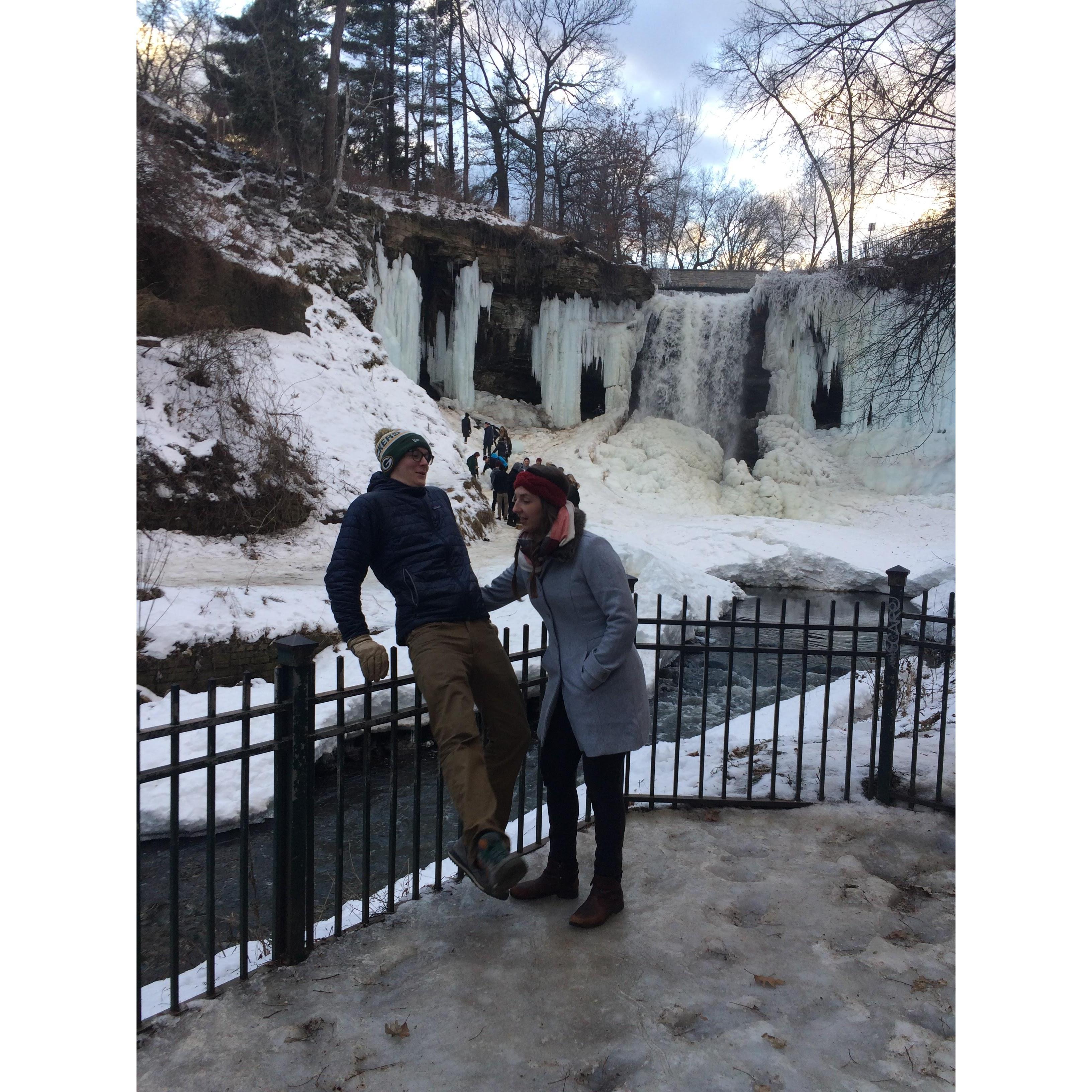 Safety first while visiting Minnehaha Falls, December 2017