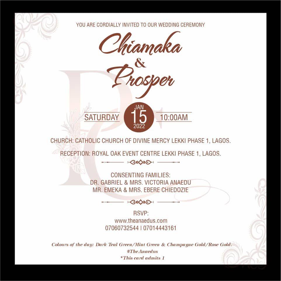 The Wedding Website of Chiamaka Chiedozie and Prosper Anaedu