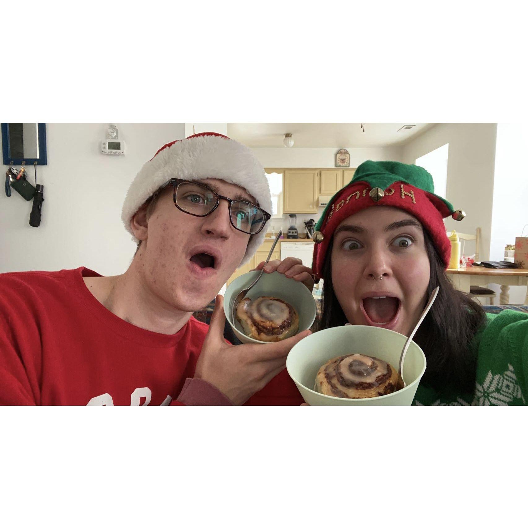 Our first Christmas living together - we take Christmas morning (and cinnamon rolls) very seriously