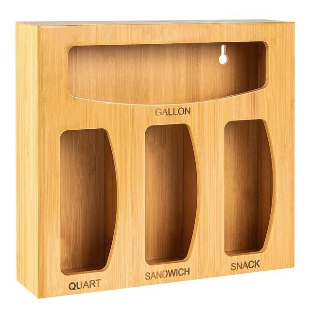 NIKUY Bamboo Ziplock Bag Organizer for Drawer, Food Storage Organizer Sandwich Bag Organizer for Kitchen, Compatible with Ziploc, Solimo, Glad, Hefty for Gallon, Quart, Sandwich and Snack Bag
