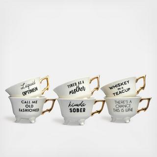 6-Piece Stoneware Sayings Teacup Set