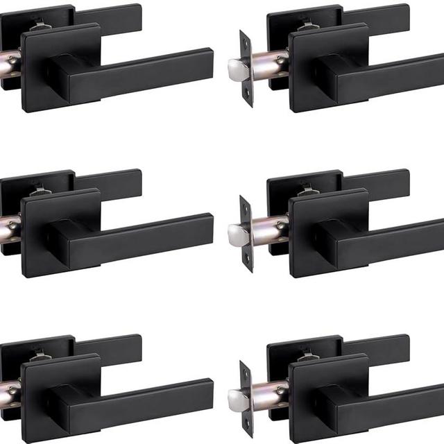 MENDOCK Passage Door Lever Dummy GreenShield Exterior Interior Door Handle for Hallway Closet Heavy Duty Non-Locking Lever Sets No Key Door Knob for Right Left Handed Door (6 Pack, Matte Black)