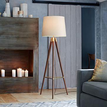 Mid-Century Wood Tripod Floor Lamp - Walnut