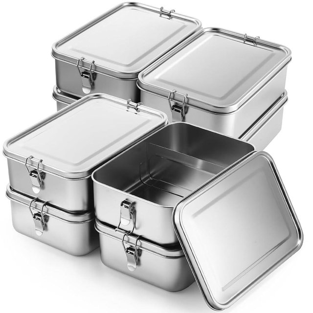Umigy 8 Pcs Stainless Steel Food Containers 1400ml Metal Bento Lunch Box Stainless Steel Food Storage Containers, Lockable Clips to Leak Proof, Reusable Dishwasher Snack Boxes for Work