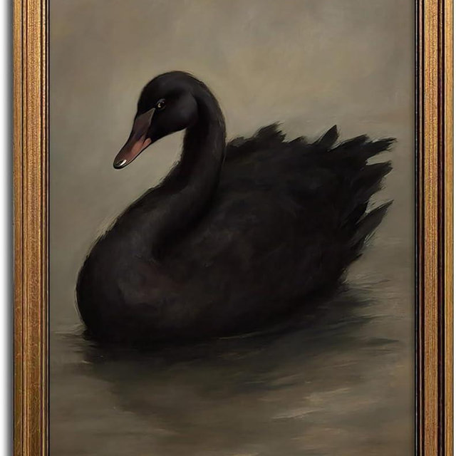 Aroutde Framed Swan Wall Art, Vintage Gold Frame Black Swan Canvas Printing, Rustic Farmhouse Animal Picture for Living Room Bedroom Bathroom Decor (16L''x12W'', Framed)