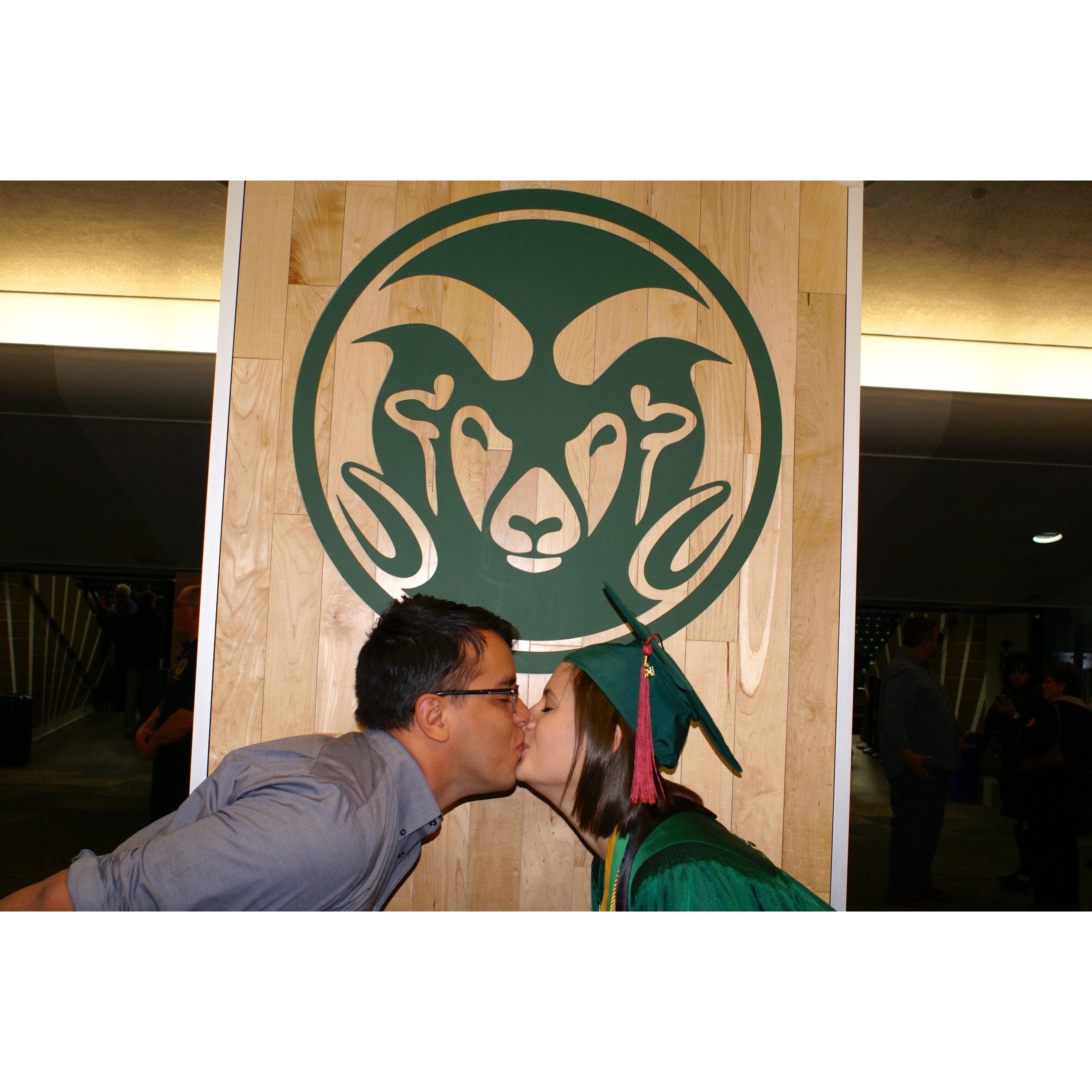 Although Tony was two grades ahead of Ali when they met at CSU, she only graduated one semester after him. They both have a 2014 tassel, and he's only a little sour about it.