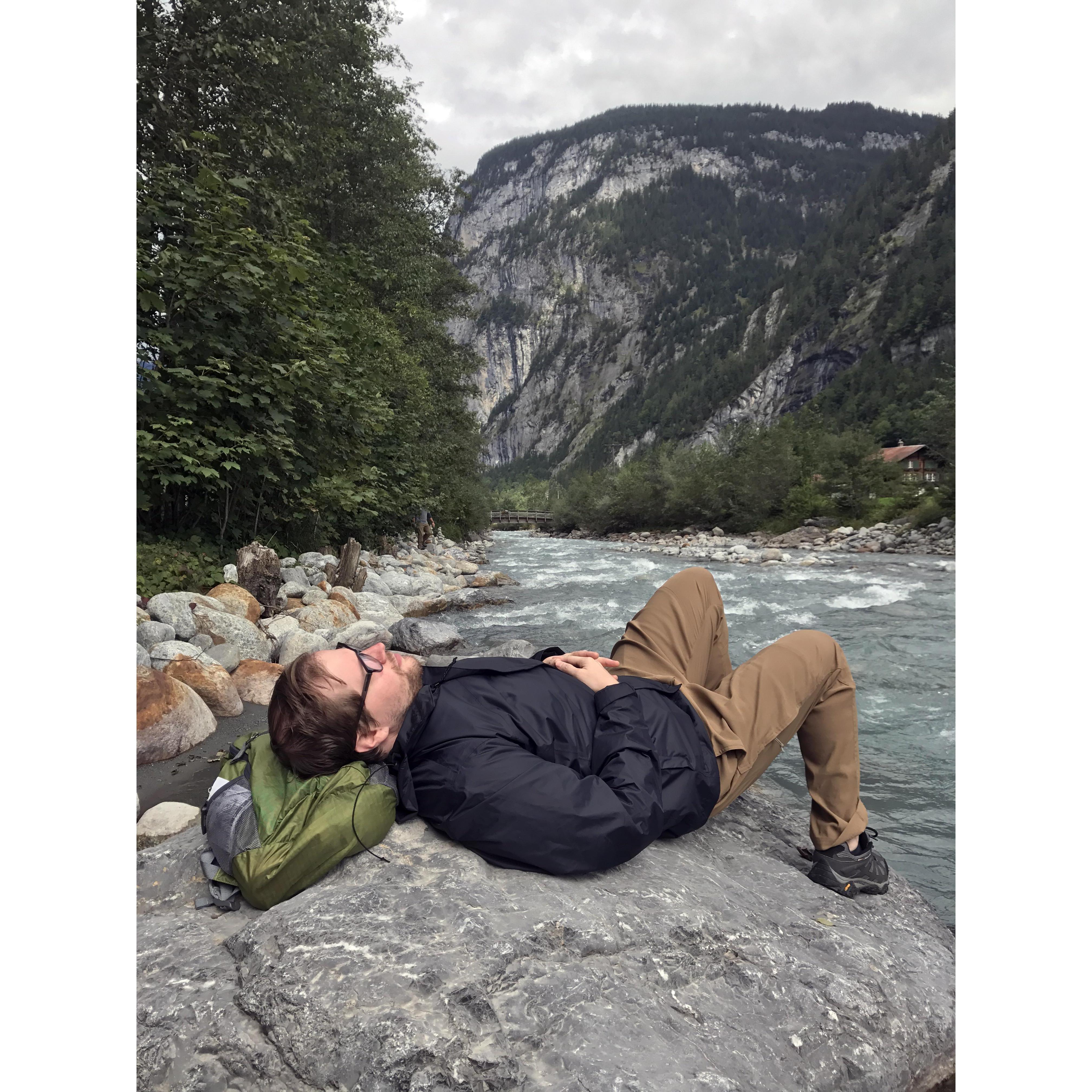 Taking a break from hiking along the Weisse Lütschine
