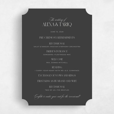 Grey Ticket Wedding Program - Dempsey