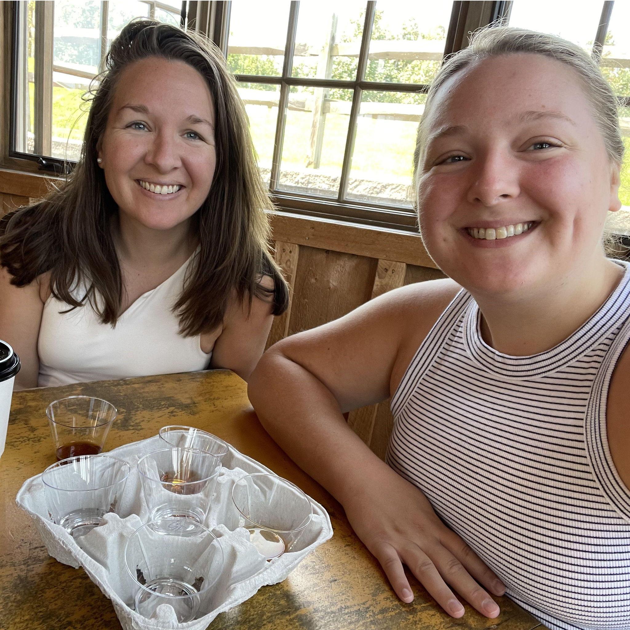 The Maid of Honor and the Bride enjoying a tasting at the 1911 Distillery and Brewery - August, 2023