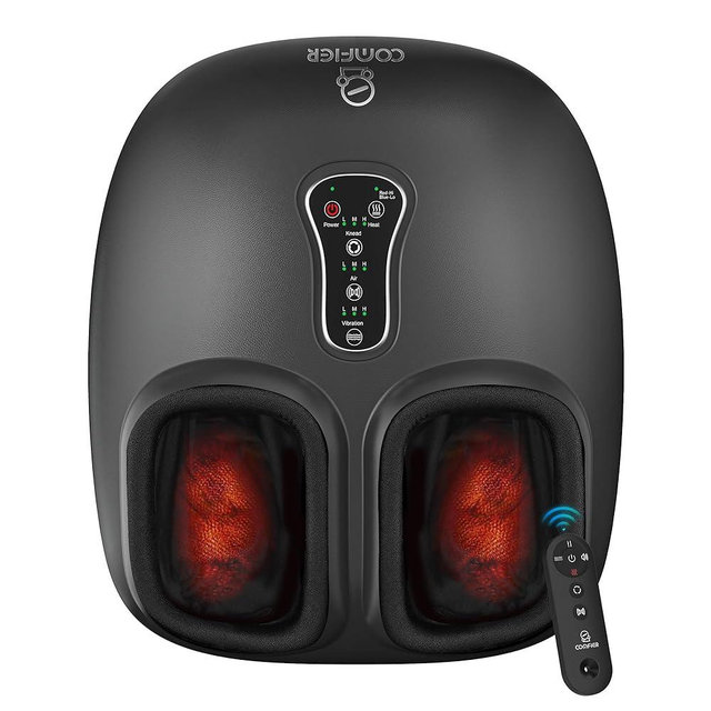 COMFIER Shiatsu Foot Massager with Heat, Compression Kneading Rolling,Vibration, Remote Control,Pause Function,Feet Massage for Neuropathy,Plantar Fasciitis,Home,Office,Gifts for Dad, Mom, Presents
