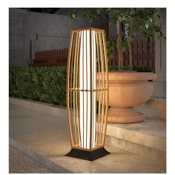 Outdoor Floor Lamp Solar Powered Lantern Waterproof Wicker Boho Deck Lights for Garden Porch Decor, Large Taurus
