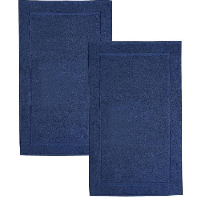 Hawmam Linen Royal Blue Bath Mats, 21 x 34 inches, Pack of 2-100% Ring Spun Cotton,[Not a Bathroom Rug] Banded Design, Highly Absorbent, Machine Washable for Bathroom Floor Towel