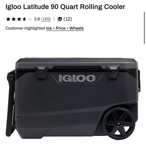 Igloo Latitude 90 Quart Rolling Cooler BLACK