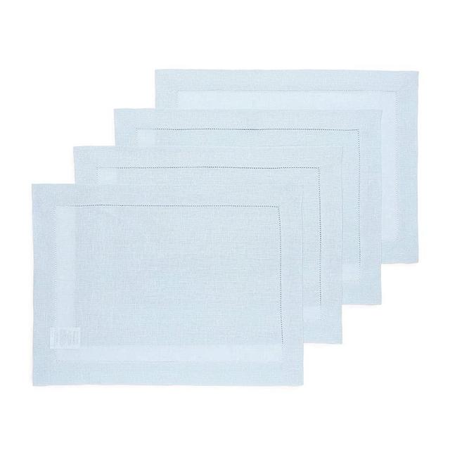 Solino Home 100% Pure Linen Hemstitch Placemats - Light Blue Set of 4, 14 x 19 Inch Placemats, European Flax Natural Fabric Machine Washable Classic Hemstitch - Handcrafted with Mitered Corners