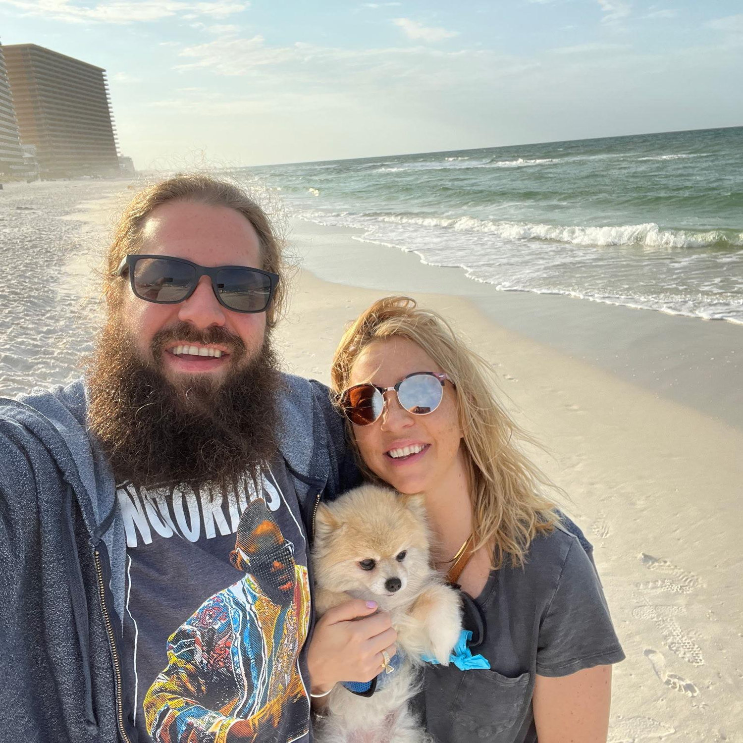 Visiting my folks in Florida with our sweet girl, Zoe. It was her first trip to the beach!
