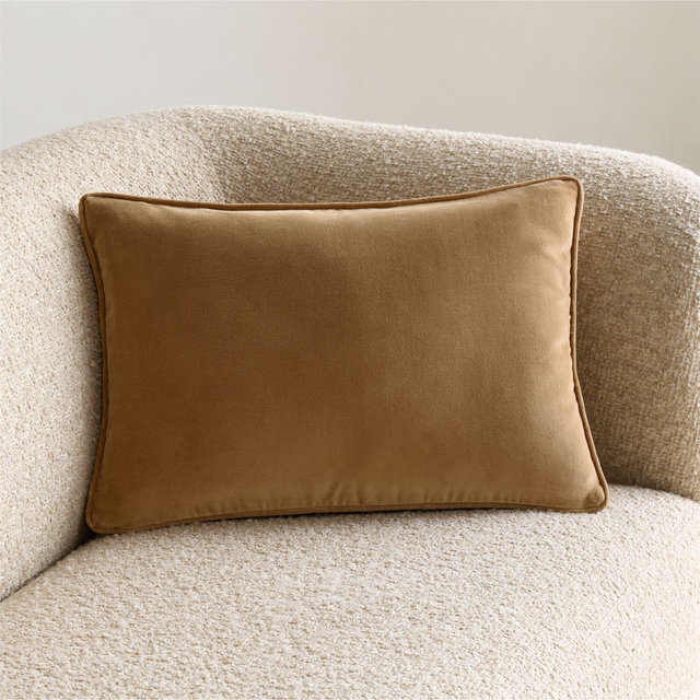 Soft Focus Organic Cotton Velvet 22"x15" Chestnut Brown Throw Pillow with Feather Insert by Laura Harrier and Tiffany Howell