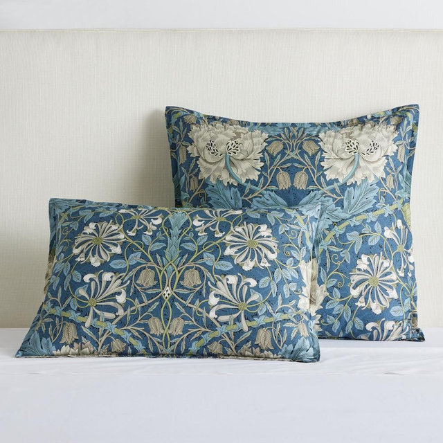 Williams Sonoma Home x Morris & Co. Honeysuckle Tulip Duvet & Shams, King Sham, Teal Blue