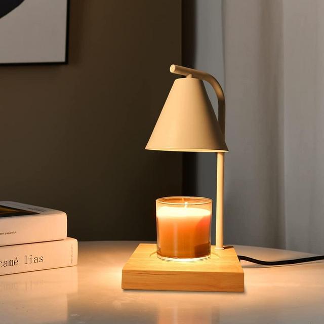 SOKCVSEA Fragrance Candle Warmer Lamp - Home Decor Wax Melt for Small Large Size Jar Candles Wooden Base (Square White)