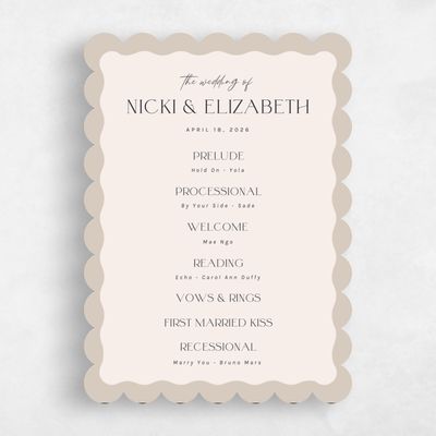 Beige Scalloped Wedding Program - Spencer
