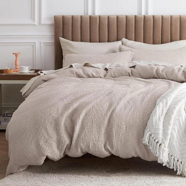 Bedsure Cotton Duvet Cover Set - 100% Cotton Waffle Weave Linen Duvet Cover Oversized Queen Size, Soft and Breathable Duvet Cover Set for All Season (Oversized Queen, 98"x98")