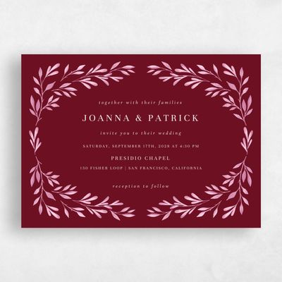 Dark Burgundy, Red Wedding Invitation - Oriana Landscape
