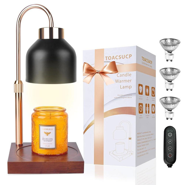 TOACSUCP Candle Warmer Lamp with 3 Bulbs, Adjustable Height Dimmable Candle Warmer with Timer, Compatible with Large Jar Candles, Candle Lamp with Charming Gift Box Ribbon for Her/Him(Black)