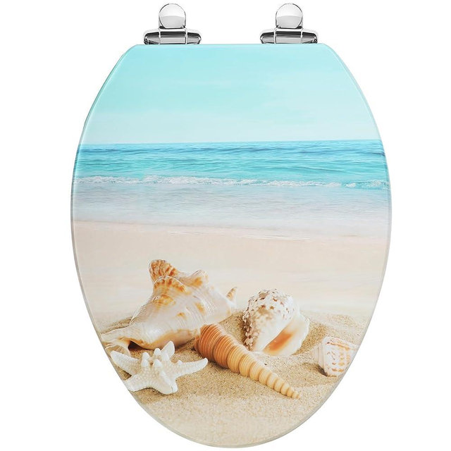 Angol Shiold Elongated Toilet Seat Molded Wood Toilet Seat with Quietly Close and Quick Release Hinges, Easy to Install also Easy to Clean (Elongated, Beach)