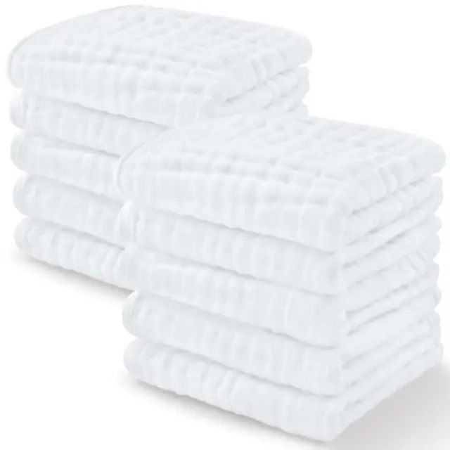 Baby Washcloths Muslin Cotton, Large 10”x10” by Comfy Cubs