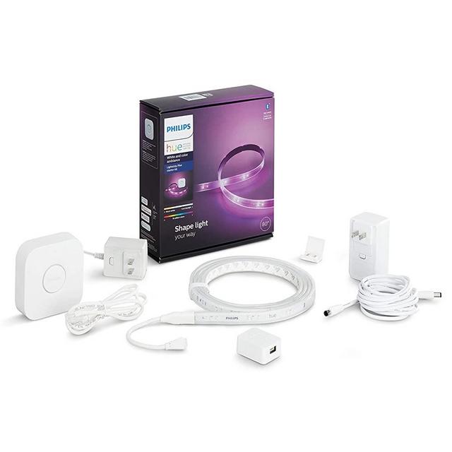 Philips Hue Lightstrip Starter Kit (80" Light Strip, Base Plug, Hue Hub), Compatible with Alexa, Google Assistant, White