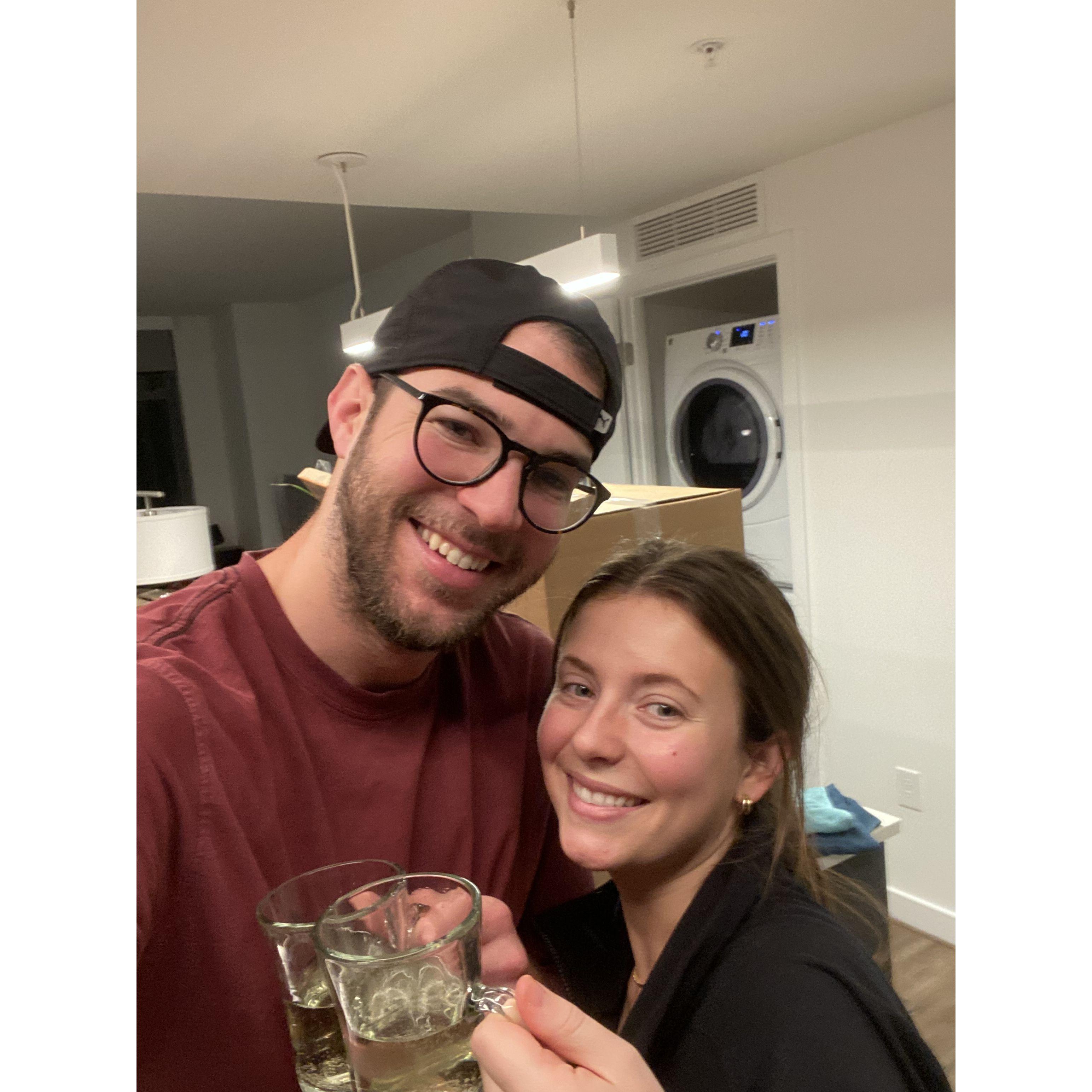 The day Amy and Reuben moved in together (April 1st, 2023)! Cheers!