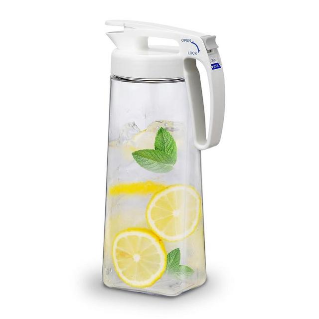 Lustroware QuickServe Airtight Pitcher - 2.1L (70oz), Heat Resistant, BPA-Free SAN Plastic, One Touch Open & Close, Space-Saving, Made in Japan - White