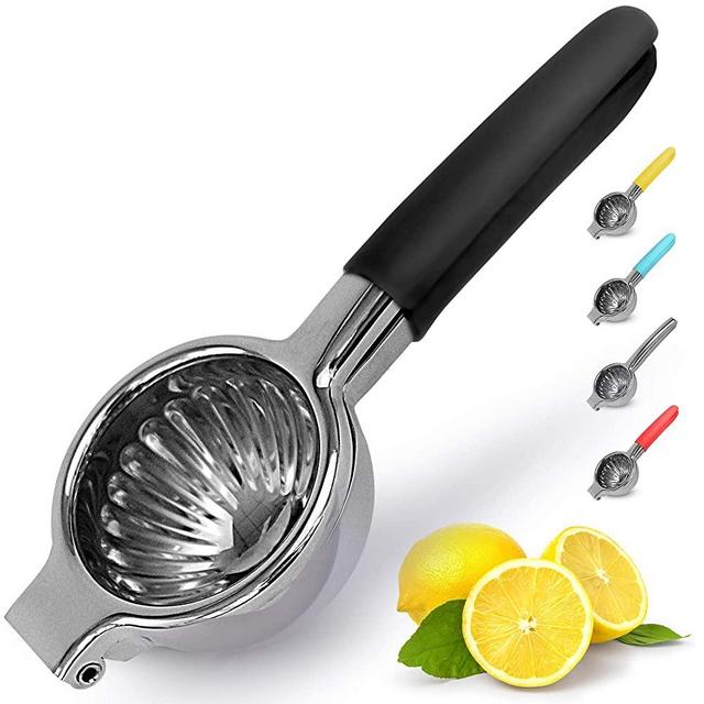 Zulay Lemon Squeezer Stainless Steel with Premium Heavy Duty Solid Metal Squeezer Bowl and Food Grade Silicone Handles - Large Manual Citrus Press Juicer and Lime Squeezer Stainless Steel (Black)